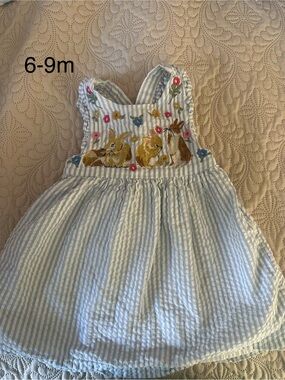 Striped Embroidered Bunny Sundress - Blue & White boden